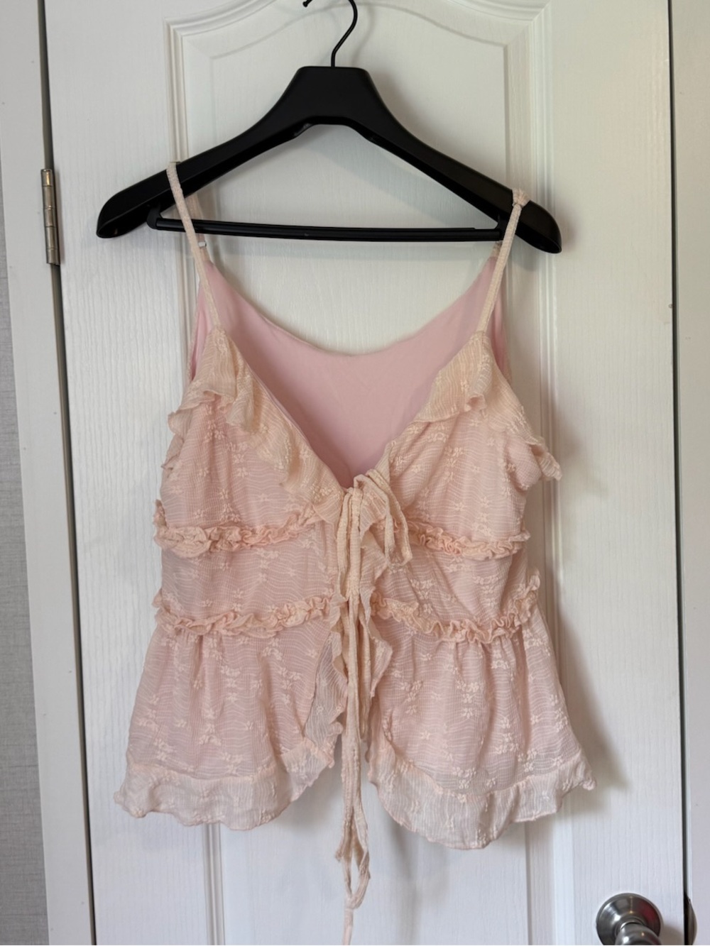 SHEIN Pink Floral Ruffle Tie-Front Spaghetti Strap V-Neck Cami Tank L